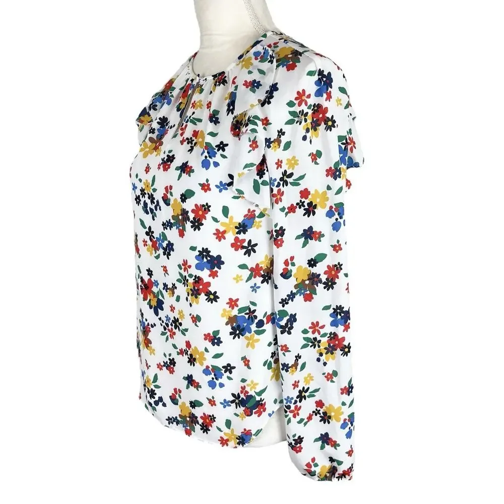 Kate Spade Sailing Floral Ruffle Peasant Blouse NWT Cottagecore Romantic Size XS